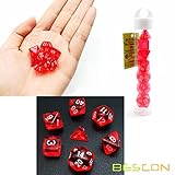 Bescon Mini Translucent Polyhedral RPG Dice Set 10MM, Small RPG Role Playing Game Dice Set D4-D20 in Tube, Transparent Red