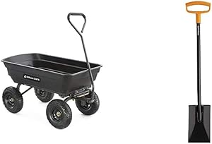Gorilla Carts GOR4PS Poly Garden Dump Cart with Steel Frame and 10-in. Pneumatic Tires, 600-Pound Capacity, Black & Fiskars 46 Inch Steel D-Handle Square Garden Spade