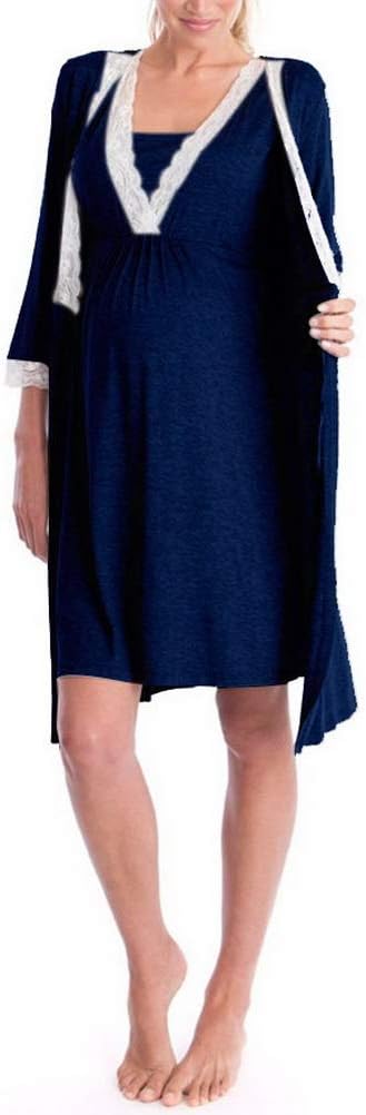CHAGANA Maternity Pregnancy Labor Robe Delivery Hospital Nursing Nightgowns Sleepshirts for Breastfeeding 2Pcs Set Nightie