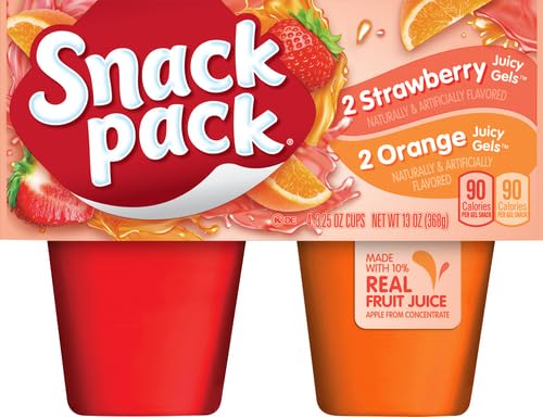 SNACK PACK STRAWBERRY AND ORANGE FLAVORED JUICY GELS, 4 COUNT SNACK CUPS