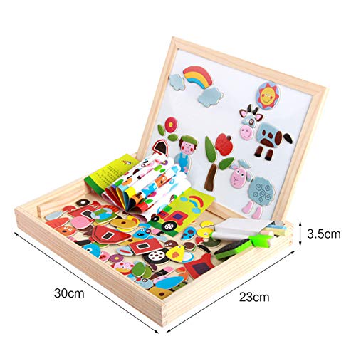 Magnetic Jigsaw Puzzles Matching Picture Game Double Sided Wooden Easel Drawing Blackboard Magnetic Whiteboard Animal/Vehicle Magnet Puzzle Educational Learning Toys Gifts For Kids Boys Girls Age 3-6