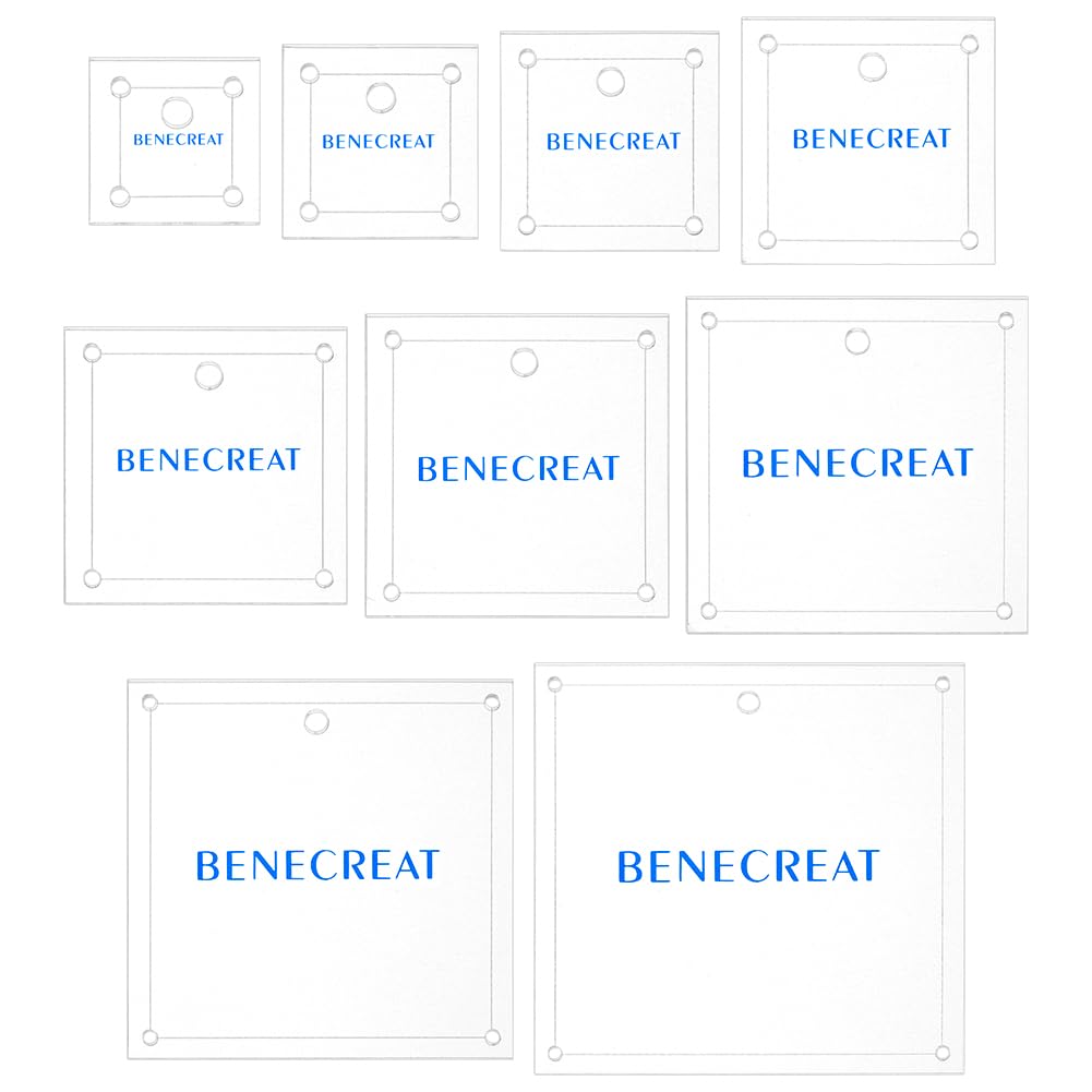 BENECREAT 9 Sizes Square Quilting Template, Acrylic Quilting Ruler Transparent Allowance Templates Ruler for DIY Patchwork, Cutting Guide, Machine Quilting, Sewing Craft