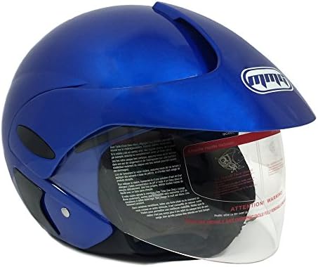 MMG Motorcycle Open Face Helmet DOT Street Legal - Flip Up Clear Visor (XXL, Shiny Blue)