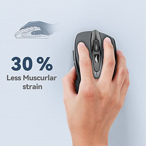 TECKNET Wireless Mouse, 2.4G Optical Mouse with 2600 DPI, Ergonomic Mouse for Laptop, PC with USB Receiver, Silent Click, Grey