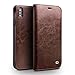 iPhone Xs MAX Case, QIALINO Slim Flip Genuine Leather Protective Cover iPhone Xs MAX Wallet Case with Card Holder - Brown