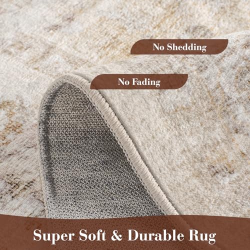 MontVoo-Area Rug 8X10 Rugs for Living Room-Beige Machine Washable Rug-Soft Living Room Rug-Vintage Non Slip Carpet-Rugs for Bedrooms Dining Room Living Room Office