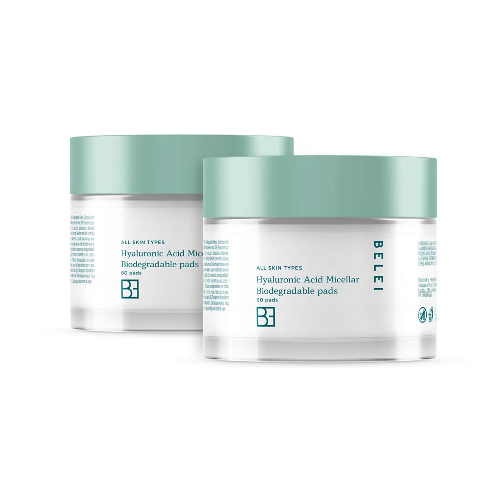 Belei Hyaluronic Acid & Micellar Biodegradable Cleansing Pads, 2 x 60 Pads