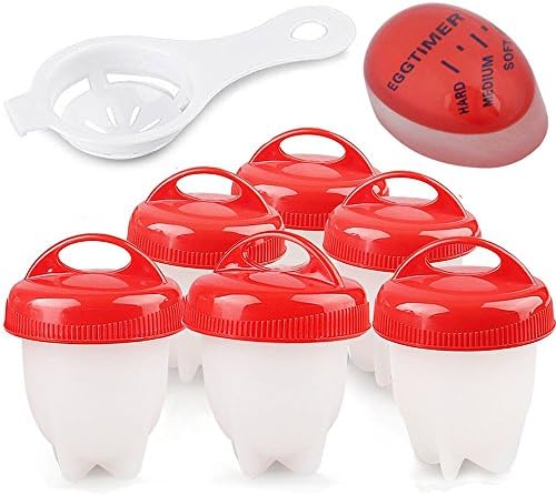Egglettes Egg Cooke 6 pack, ❤ Boiled Eggs No shell, Higher Quality Non-stick Silicone, ☛ BONUS Egg Yolk White Separator &amp; RESISTANT Boiled Egg Timer As Seen On TV