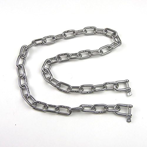 3ft - Stainless Steel T316 Proof Coil Chain & D Shackle - 1/8" Chain & 3/16" D Shackles