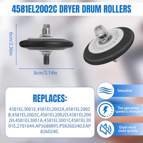 Upgraded Dryer Repair Kit Fits to LG Kenmore Dryers includes 4581EL2002C Dryer Drum Roller 4561EL3002A Dryer Idler Pulley with Spring, 4400EL2001A Dryer Belt