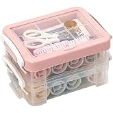 30PCS Sewing Kit with Box, Portable 3-Layer PP Storage Case, Household Sewing Accessories Set for Home Travel DIY Repair
