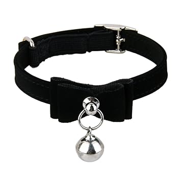 Adjustable Safety Velvet Collar Bell Buckle Neck Strap for Kitten Cat Puppy (Black)