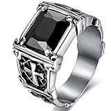 MENDINO Mens Cross Titanium Stainless Steel Rings With Stone Black
