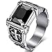 MENDINO Mens Cross Titanium Stainless Steel Rings with Stone Black