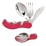 Camping Utensil 3-in-1 Multi-function Stainless Steel Pocket Fork Spoon Knife Foldable Eating Utensil Kits Brilliant for Survival