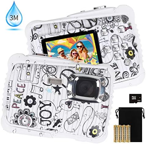 Kids Camera Waterproof Digital Video Camera Underwater Camera for Boys and Girls Age 6-12 with 8G SD Card 1080P 12MP 2020 Upgraded- White