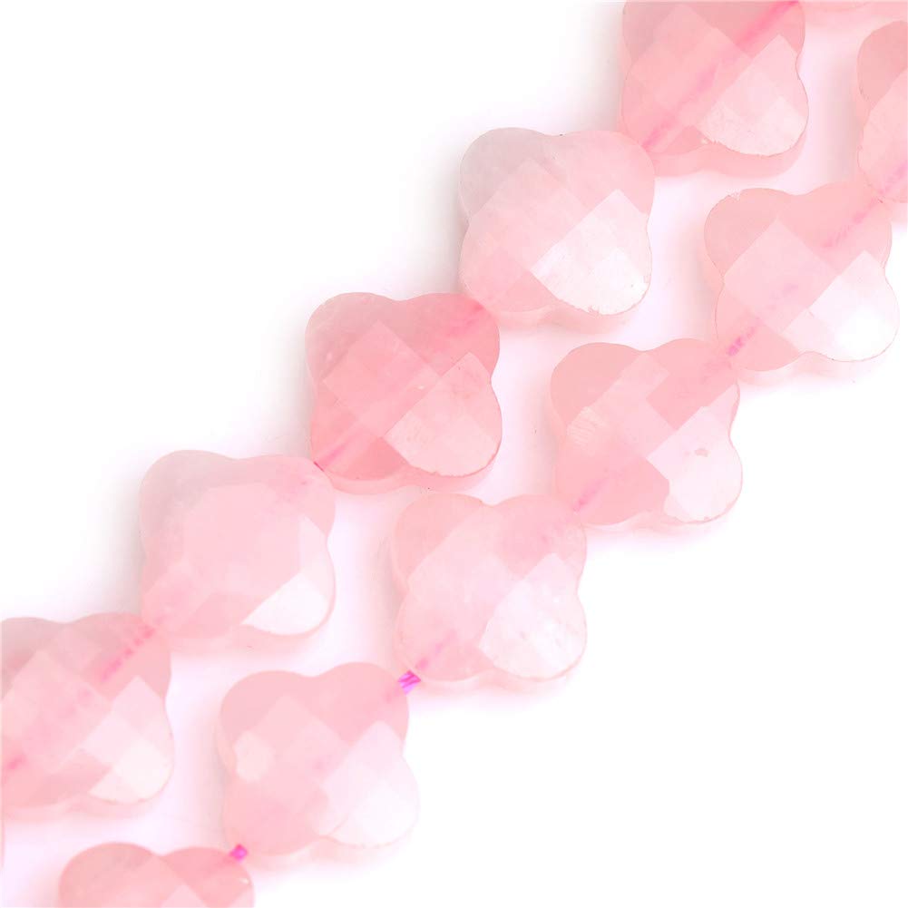 Sweet & Happy Girl's Store GEM-Inside 30Pcs 12mm Faceted Clover Plant Flower Natural Rose Quartz Stone Gemstone Semi Precious Charms Beads for Jewelry Making 15" Strand Chakras Beads — image 1