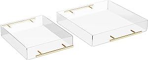 Acrylic Serving Tray with Gold Metal Handles, Set of 2 Decorative Trays, Food and Beverage Server, Lucite Tray, Home Décor, Acrylic Organizers and Storage (11x14)