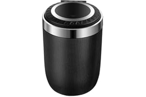 Surakey Car Ashtray, Mini Portable Ashtray Trash Can Stainless Steel Car Ash Tray with Blue LED Light and Lid Windproof Car Cup Holder for Cars Vehicles Home Offices Outdoor (Black)