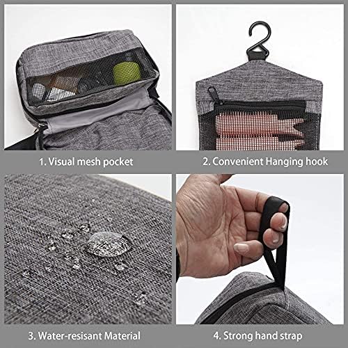 Travel bag with hanging hook, waterproof makeup bag travel storage bag, suitable for accessories, makeup bags, full-size containers, toiletries (Grey) 5 Travel bag with hanging hook, waterproof makeup bag travel storage bag, suitable for accessories, makeup bags, full-size containers, toiletries (Grey)