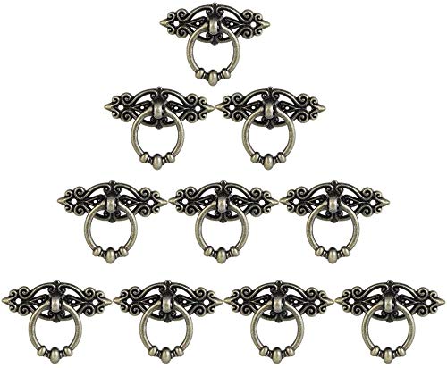 Namvo 10pcs Vintage Kitchen Cabinet Cupboard Dresser Door Drawer Ring Pull Handles Knobs,for Kitchen Cabinet Cupboard Dresser Door Green Bronze(2.6 * 1 in)