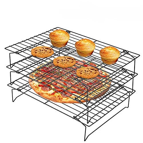 Cooling Racks,3-Tier Stainless Steel Cooling and Baking Rack Nonstick Cooking Grill Tray Baking Rack for Biscuit Cake Bread 34 x 24.5 x 7cm