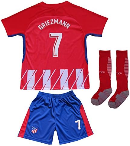 2017/2018 Atletico Madrid #7 Antoine GRIEZMANN Home Football Futbol Soccer Kids Jersey Shorts Socks Set Youth Sizes (12-13 YEARS)