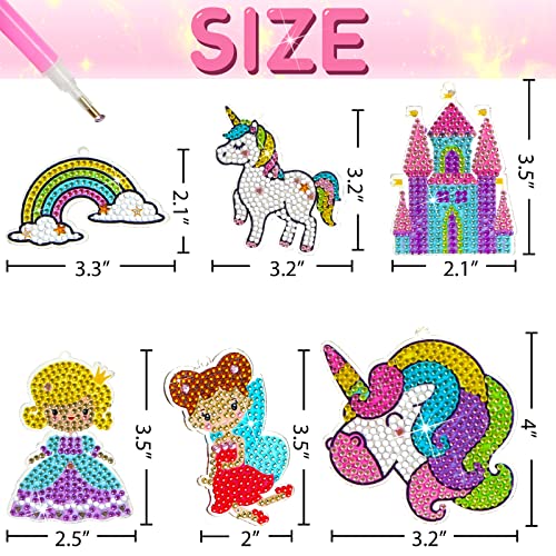 LOVESTOWN 6 PCS Gem Keychains Art for Girls, Make Your Own Gem Keychains Gem Dual-sided Use Diamond Painting Kit Keychains Crafts for Kids Ages 6-12