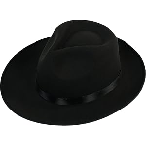 QUUPYSTORE Wide Brim Felt Fedora Hat Satin Ribbon Vintage Hat for Men Women | vintage jazz silhouette, standard adult sizing,