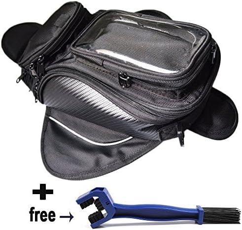 Magnetic Motorcycle Tank Bag Universal Waterproof Motorbike Bag Gas Oil Fuel Tank Tool Accessories Black Bag for Honda Yamaha Suzuki Kawasaki Harley,Bonus Chain Brush
