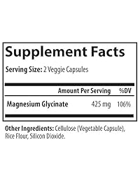 Cápsulas de glicinato de magnesio extra fuerza 425 mg – 100% quelado para alta absorción, relajación muscular y digestión suave, apoyo de función muscular, hueso, articulación, corazón y enzima.