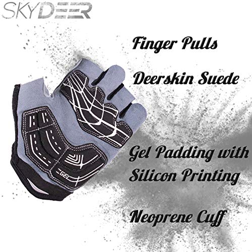 SKYDEER Men's and Women's Fingerless Gloves with Deerskin Leather Suede for Weight Lifting, Cycling, Workout, Fitness, Exercise, Gym, Training (SD2110-W/M)