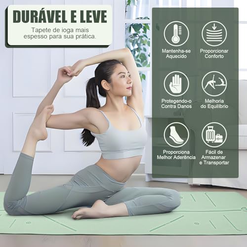 Gavzrt Tapete de Yoga 6 mm de Espessura, Tapete de Yoga Antiderrapante Pilates, Tapete Ioga de TPE, 183 x 61 cm x 6 mm