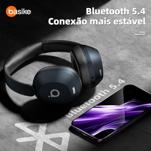 Basike Fone de Ouvido Bluetooth, ANC Cancelamento de Ruído Ativo Headphone Bluetooth 5.4 Headset com Microfone, Certificação Hi-Res Audio, 30 horas reprodução, LE15 (Azul)