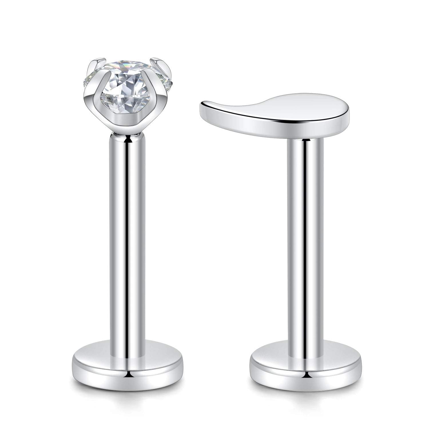 hengkaixuan G23 Titanium Internally Threaded Rectangle Earring 16g Crystal Labret Helix Tragus Cartilage Ear Piercing Body Jewelery