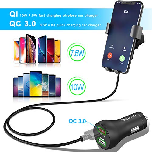 Squish Wireless Car Charger with QC 3.0 Car Charger, 10W 7.5W Qi Fast Charging Car Charger Mount, Adjustable Car Phone Holder Phone Mount for iPhone Samsung S10/S10+/S9/S9+/S8/S7 Samsung Note 10 9 8 7 - Thumbnail 2