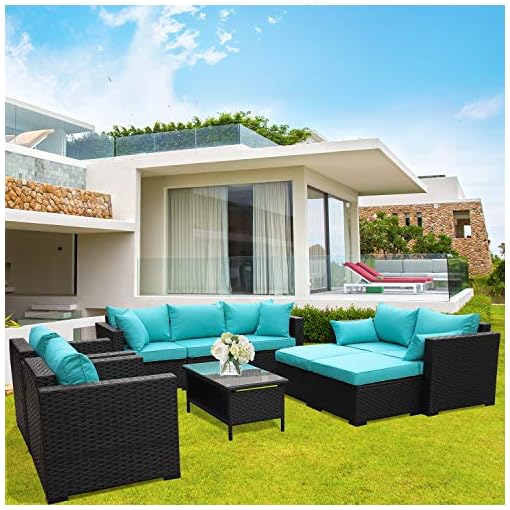 Rattaner Outdoor Pe Wicker Furniture Set 7 Pieces Patio Garden Conversation Cushioned Seat Couch Sofa Chair Set With