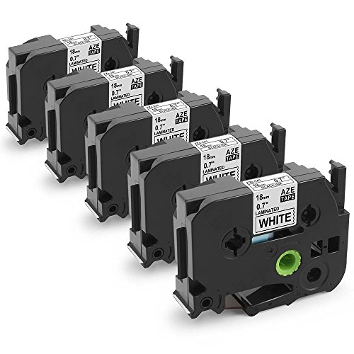 MarkDomain TZ TZe 241 5 Pack Black on White 0.7" x 26.2'(18mm x 8m) Standard Laminated TZ241 Tape Compatible with Brother P-touch Model PT D400 D400AD D450 1880C 2030 18R Label Maker