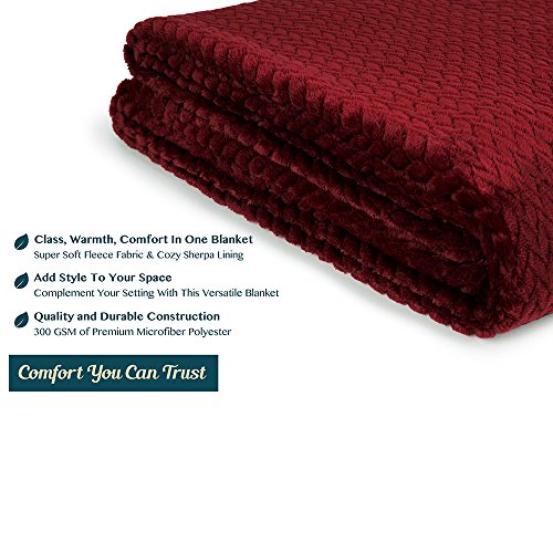 PAVILIA Soft Flannel Fleece Blanket Throw Burgundy Red, Textured