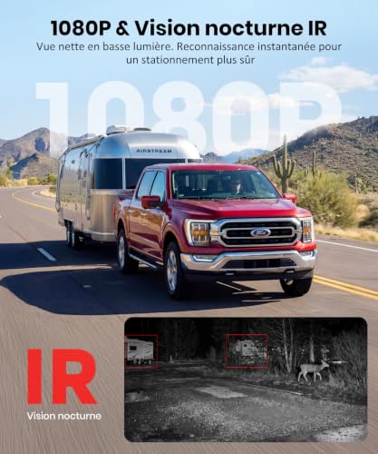 Caméra de Recul sans Fil Magnétique Solaire AUTO-VOX, Écran 7,2" 1080P Split Screen, Détection Intelligente Voitures & Piétons, Installation Magnétique 1 Min, pour Camion Camping-Car Remorque Van