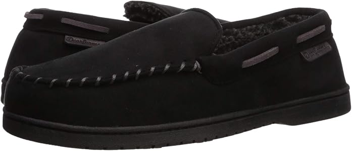 men's dearfoams microsuede whipstitch trim moccasin slippers