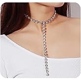 Navirix Long Rhinestone Y Necklace for Women, Sparkly Silver Crystal Statement Choker Bling Zirconia Wedding Necklace Trendy Prom Statement Jewelry Gifts