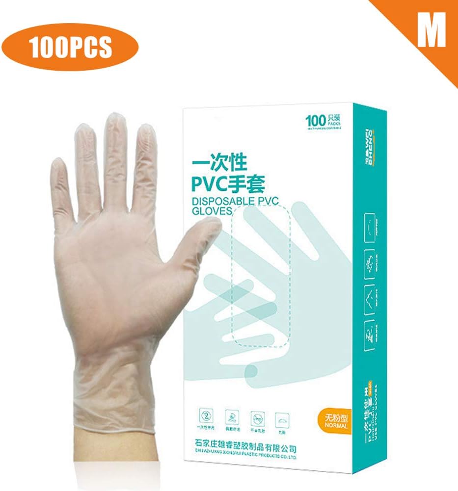 BSTOB Transparent Disposable PVC Gloves, 100Pcs Transparent Disposable PVC Gloves Dishwashing Kitchen Garden Medical Gloves M