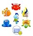 Mara's Box Large Educational Water Squirties Ocean Animals. 6 Pack. Bath Organizer + 4 Strong Suction Cups with Hooks. Fun Bathtub Mildew Resistant Floating Squirter Toys for Baby, Toddlers, Kids.