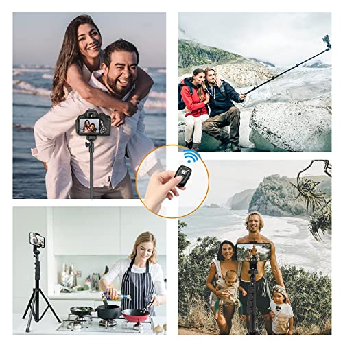 Phone Tripod, 67 Inch Cell Phone and Camera Extendable Tripod Stand, Selfie Stick with Wireless Remote Portable Compatible with 2.2-3.5 Inch iPhone/Phones, Heavy Duty Aluminum, Cupohus