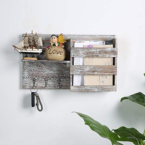 Wall Mounted Mail Envelope with 3 Key Holder Hooks