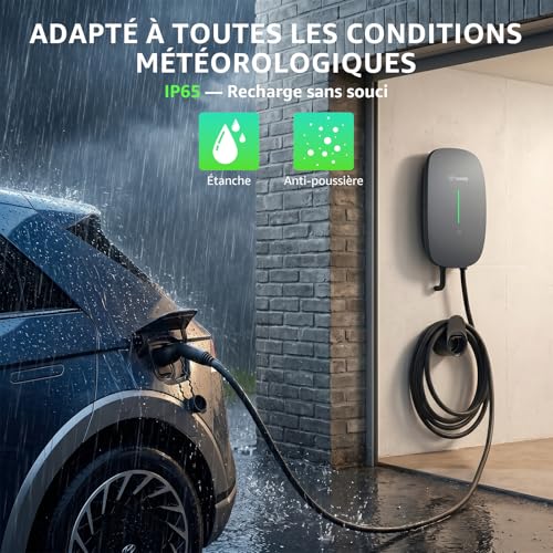 GONEO Electric Vehicle Charging Station 11kW with APP, 7M Cable Type 2 (16A, 400V,) RFID, IK10, IP65, EV Wallbox 11kW with RCD Type A 30mA AC + 6mA DC, for BEV/PHEV