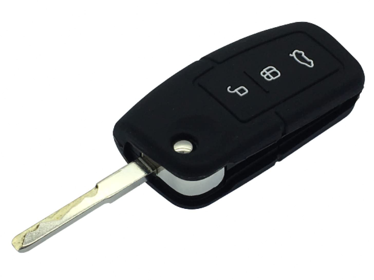 Nordecco Silicone Key Case Protective Cover Compatible With Ford S-MAX/C MAX/FOCUS/MONDEO/KUGA/FIESTA/FUSION Curved Key Fob 3 Button Flip Remote - One Size (BLACK)