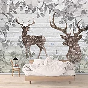 Wall Mural Elegant Deer in Rustic White Brick Background Removable Self-Adhesive Large Wallpaper - 66x96 inches