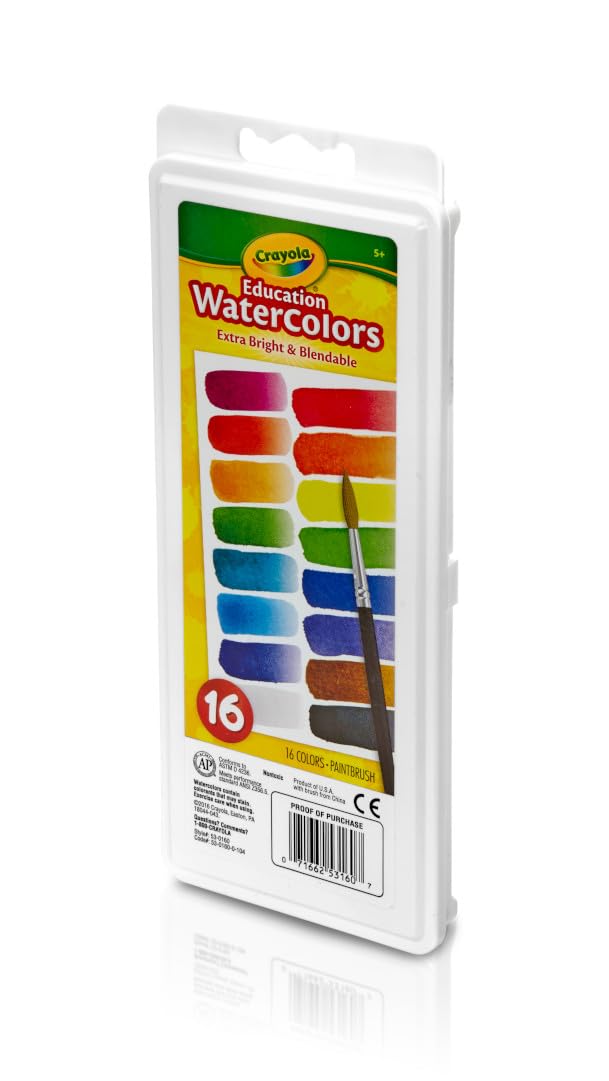 Crayola Watercolor Paint Set (16 Count), Washable Paint for Kids, 1 Paint Brush, Arts & Crafts Supplies, Assorted Colors, Ages 4+